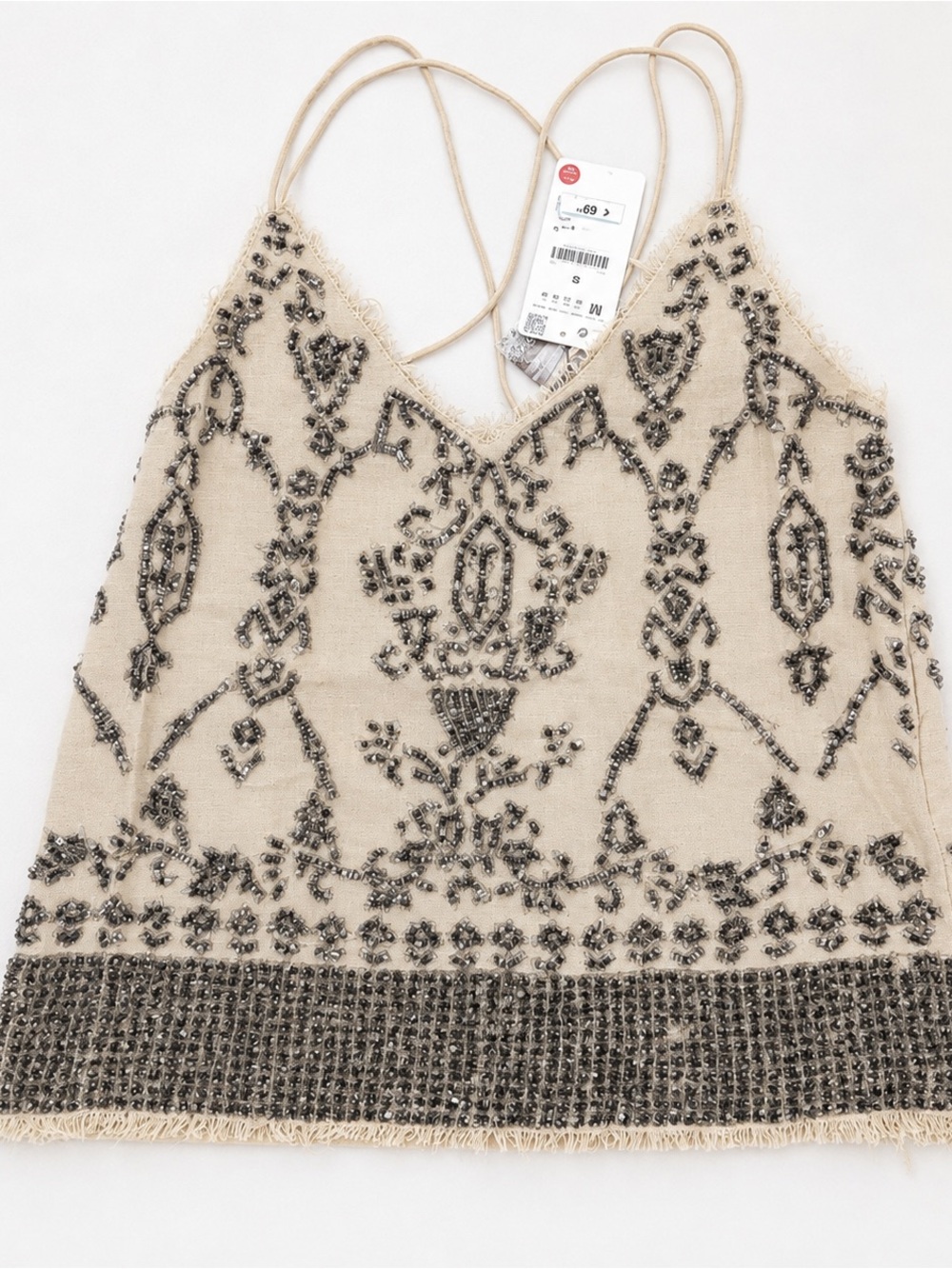 LAST NWT ZARA Beaded Sequin Embellished Linen Crop Top
